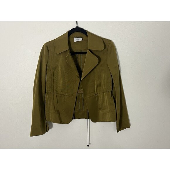 Akris Punto Blazer Womens Size 4 Open Front Tailored Waist Green Office Cropped - Picture 1 of 16